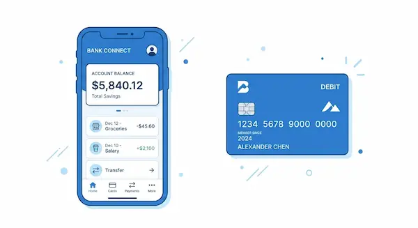 bank card and mobile app interface